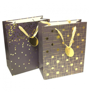 Geschenktasche 51377, allgemein, Schleifenband mit Anhänger, Goldpunkte, 260mm x 320mm