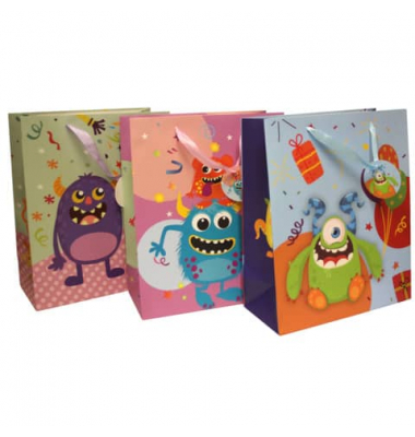 Geschenktasche 51395, Kinder, Schleifenband mit Anhänger, Monster, 180mm x 230mm