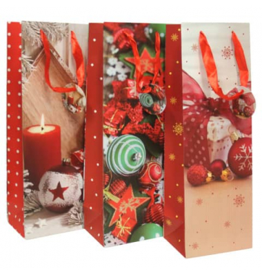 Geschenktasche 51434 Deko sortiert, Weihnachten, Schleifenband mit Anhänger, 3 Motive sortiert, 12 xm x 36cm
