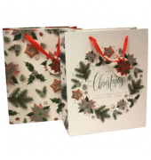 Geschenktasche 51449 Zweige sortiert, Weihnachten, mit Glitter, Schleifenband mit Anhänger, 2 Motive sortiert, Zweige,1 Motiv mi