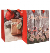 Geschenktasche 51467 Päckchen sortiert, Weihnachten, mit Glitter, Schleifenband mit Anhänger, 2 Motive sortiert1 Motiv mit Aufschrift "Merry Christmas",, Päckchen, 180mm x 230mm
