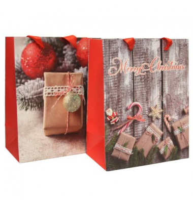 Geschenktasche 51467 Päckchen sortiert, Weihnachten, mit Glitter, Schleifenband mit Anhänger, 2 Motive sortiert1 Motiv mit Aufsc