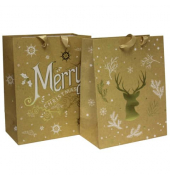 Geschenktasche 51473 sortiert, Weihnachten, mit Goldfolienprägung, Schleifenband, 2 Motive sortiert,1 Motiv mit Aufschrift "Merr