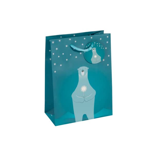 4004360799334 - Geschenktasche GT053 Polar Bear Weihnachten farblich passenden Tragekordeln und Geschenkanhänger  Eisbär mit Kerze 170mm x 2 5 Stück