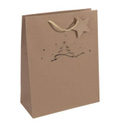 Geschenktasche GT037 Christmas Tree, Weihnachten, Kunststoffkordel mit Geschenkanhänger, Weihnachtsbaum,Sterne, 260mm x 330mm