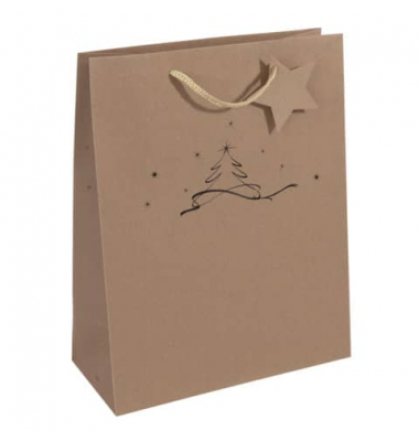 Geschenktasche GT037 Christmas Tree, Weihnachten, Kunststoffkordel mit Geschenkanhänger, Weihnachtsbaum,Sterne, 260mm x 330mm