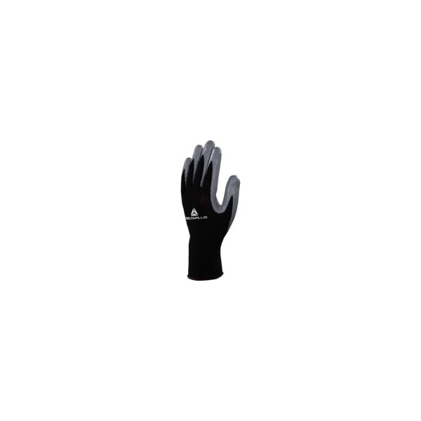 Guantes deltaplus de punto poliester palma de nitrilo especial para mecanica grasas aceites negro-gris talla 9