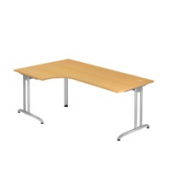 Schreibtisch VBS, 72cm (H), 200x120cm (BxT), L-Form, buche / wei&szlig;aluminium