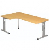 Schreibtisch VOS, manuell h&ouml;henverstellbar, 65-85cm (H), 200x120cm (BxT), L-Form, buche / silber