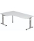 Schreibtisch, manuell höhenverstellbar, 65-85cm (H), 200x120cm (BxT), L-Form, weiß / silber
