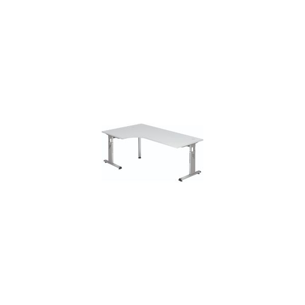 4032062135235 - Schreibtisch O-Serie manuell höhenverstellbar 65-85cm (H) 200x80 120cm (BxT) L-Form weiß   silber 4032062135235 Hammerbache
