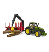bruder John Deere 7R 350 mit Rückeanhänger und 4 Baumstämmen 03154 Spielzeugauto