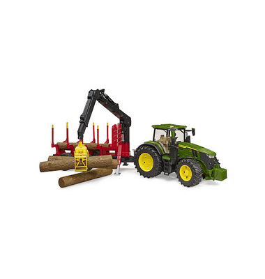 bruder John Deere 7R 350 mit Rückeanhänger und 4 Baumstämmen 03154 Spielzeugauto