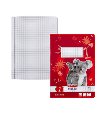 Schulheft 3320702 x.book, Lineatur 7 / kariert, A5, 80g, rot, 16 Blatt / 32 Seiten