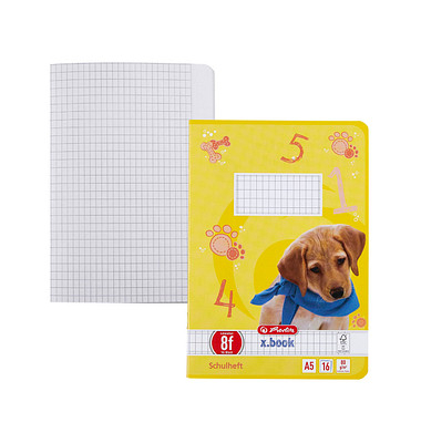 Schulheft 3320801 x.book, Lineatur 8f / rautiert mit weißem Rand, A5, 80g, gelb, 16 Blatt / 32 Seiten