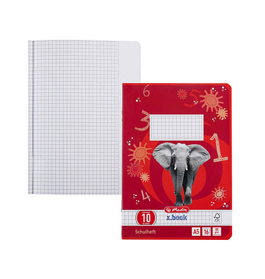 Schulheft 3321007 x.book, Lineatur 10 / kariert mit weißem Rand, A5, 80g, rot, 16 Blatt / 32 Seiten
