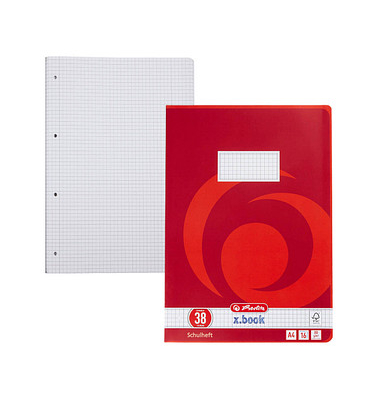 Schulheft 3323805 x.book, Lineatur 38 / kariert mit Rand innen/außen, A4, 80g, rot, 16 Blatt / 32 Seiten