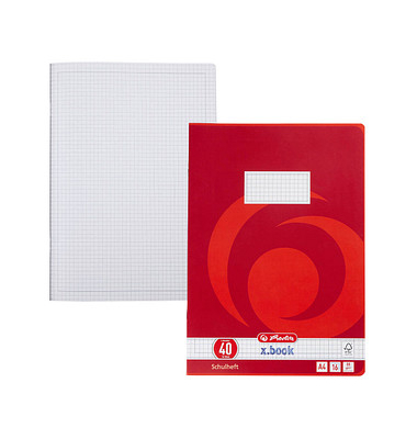 Schulheft 3324001 x.book, Lineatur 40 / kariert mit umlaufendem Rand, A4, 80g, rot, 16 Blatt / 32 Seiten