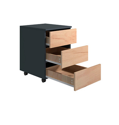 VCM my office Dalosa Rollcontainer anthrazit, eiche 3 Auszüge 39,0 x 45,0 x 55,0 cm