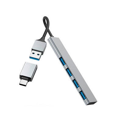 hama USB-Hub Ultra Slim 4-fach grau
