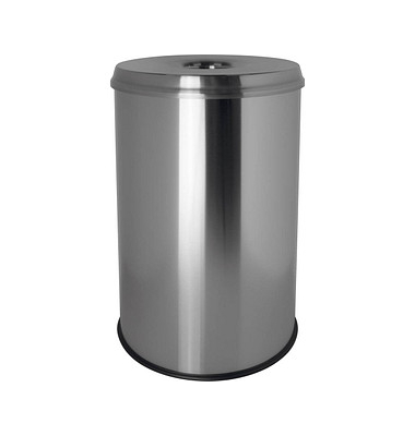 Papierkorb the guardian H2515800, mit Flammlöschkopf, 50 Liter, rund, silber edelstahl