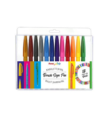 12 Pentel SES15-12 Brush-Pen-Set farbsortiert