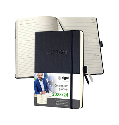 Buchkalender C2501, Conceptum, grau, 1 Woche / 2 Seiten, 14,8x21,3cm (A5), Juli 2025 - Dezember 2026