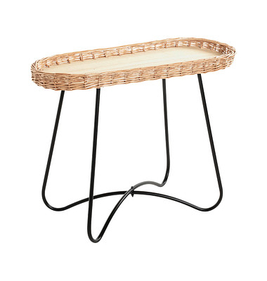 Beistelltisch 37188, 55cm (H), 70x33cm (BxT), oval, braun / schwarz