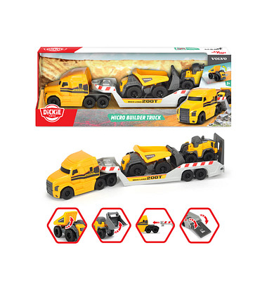 DICKIE MackVolvo Micro Builder Truck LKW mit Anhänger 203725005 Spielzeugautos