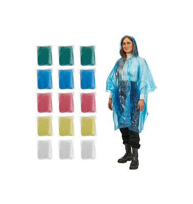 relaxdays unisex Einweg-Regenponcho farbsortiert Einheitsgröße