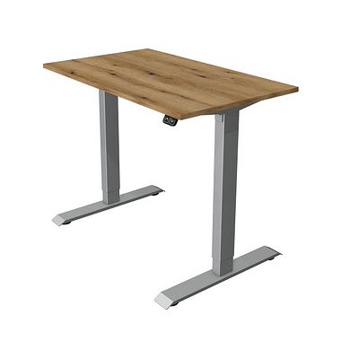 Sitz-Steh-Schreibtisch Move 1, elektrisch höhenverstellbar, 74-123cm (H), 100x60cm (BxT), rechteckig, eiche / silber