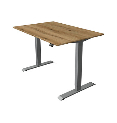 Sitz-Steh-Schreibtisch Move 1, elektrisch höhenverstellbar, 74-123cm (H), 120x80cm (BxT), rechteckig, eiche / silber