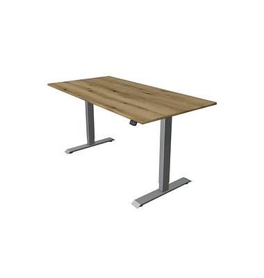 Sitz-Steh-Schreibtisch Move 1, elektrisch höhenverstellbar, 74-123cm (H), 160x80cm (BxT), rechteckig, eiche / silber