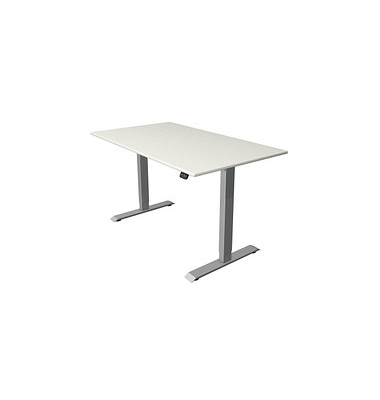 Sitz-Steh-Schreibtisch Move 1, elektrisch höhenverstellbar, 74-123cm (H), 140x80cm (BxT), rechteckig, weiß / silber