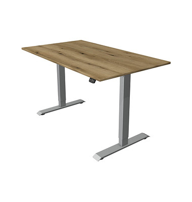 Sitz-Steh-Schreibtisch Move 1, elektrisch höhenverstellbar, 74-123cm (H), 140x80cm (BxT), rechteckig, eiche / silber