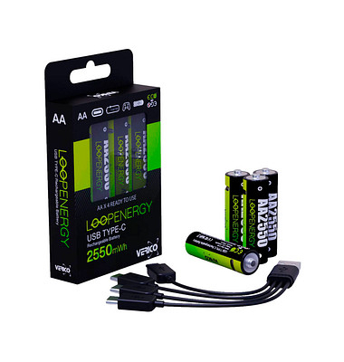 4 VERICO Akkus mit Ladegerät LoopEnergy AA2550 Mignon AA 1700 mAh