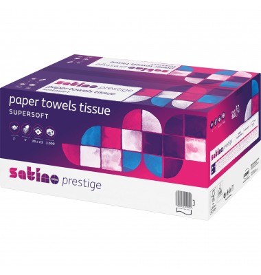 Falthandt&uuml;cher Satino Prestige 276640, 25x23cm, 2-lagig, Zickzack (V-Falz), hochwei&szlig;, Tissue