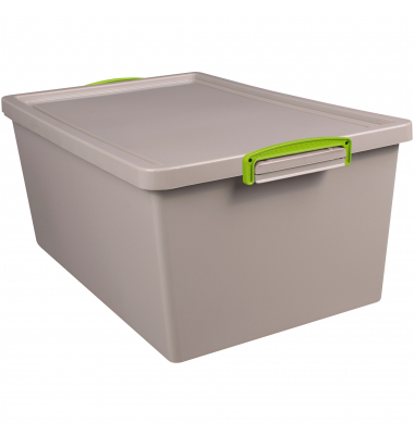 Aufbewahrungsbox Recycling Economie 62-NST-RDG, 62 Liter mit Deckel, außen 695x440x287mm, Polypropylen, 100 % recycelt taubengra