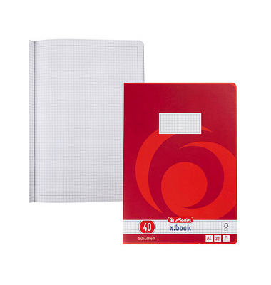 Schulheft 340406 x.book, Lineatur 40 / kariert mit umlaufendem Rand, A4, 80g, rot, 32 Blatt / 64 Seiten