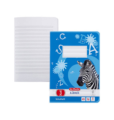 Schulheft 3320306 x.book, Lineatur 3 / Schreiblern-Lineatur, A5, 80g, blau, 16 Blatt / 32 Seiten
