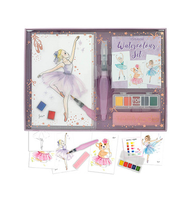 TOPModel Ballet Wassermalset 5 Farben, 1 Pinsel, Motiv-Papier, und Schwamm Wassermalset