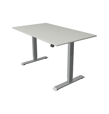 Sitz-Steh-Schreibtisch Move 1, elektrisch höhenverstellbar, 74-123cm (H), 140x80cm (BxT), rechteckig, lichtgrau / silber
