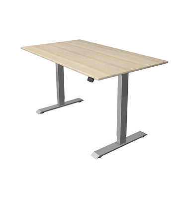 Sitz-Steh-Schreibtisch Move 1, elektrisch höhenverstellbar, 74-123cm (H), 140x80cm (BxT), rechteckig, ahorn / silber