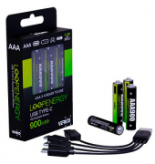 4 VERICO Akkus mit Ladegerät LoopEnergy AAA900 Micro AAA 600 mAh