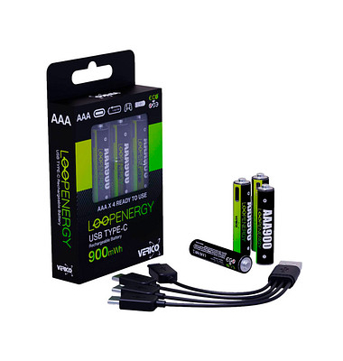 4 VERICO Akkus mit Ladegerät LoopEnergy AAA900 Micro AAA 600 mAh