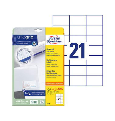 Etiketten ultragrip 6174, weiß 70x42,3mm, rechteckig, 
