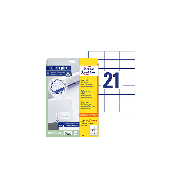 4004182061701 - Etiketten ultragrip 6170 weiß 64x36mm rechteckig  4004182061701 AVERY Zweckform