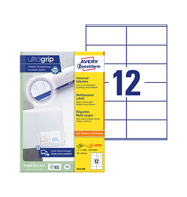 Etiketten ultragrip 3424-200, weiß 105x48mm, rechteckig, 
