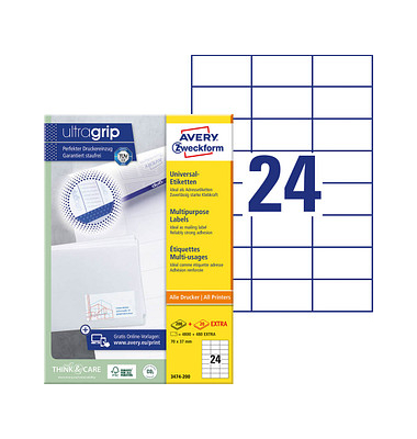 Etiketten ultragrip 3474-200, weiß 70x37mm, rechteckig, 
