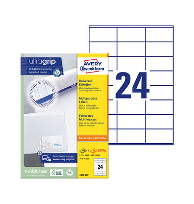 Etiketten ultragrip 3475-200, weiß 70x36mm, rechteckig, 